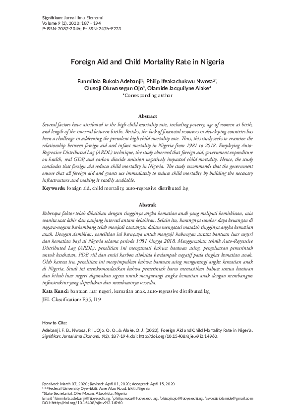 (PDF) Foreign Aid and Child Mortality Rate in Nigeria