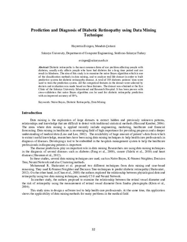 (PDF) Prediction and Diagnosis of Diabetic Retinopathy using Data ...