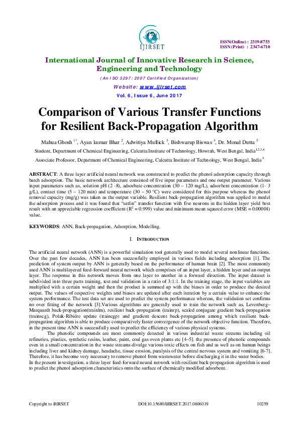 (PDF) Comparison of Various Transfer Functions for Resilient Back ...