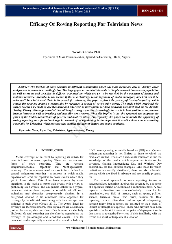 (PDF) Efficacy Of Roving Reporting For Television News