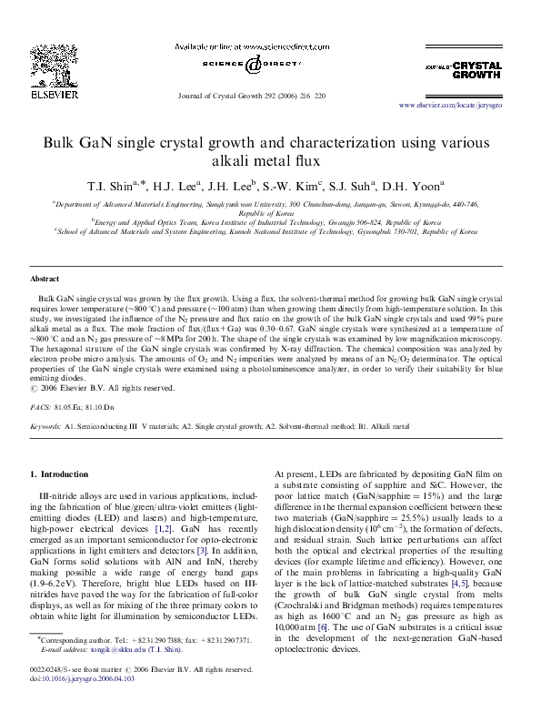 (PDF) Bulk GaN single crystal growth and characterization using various ...