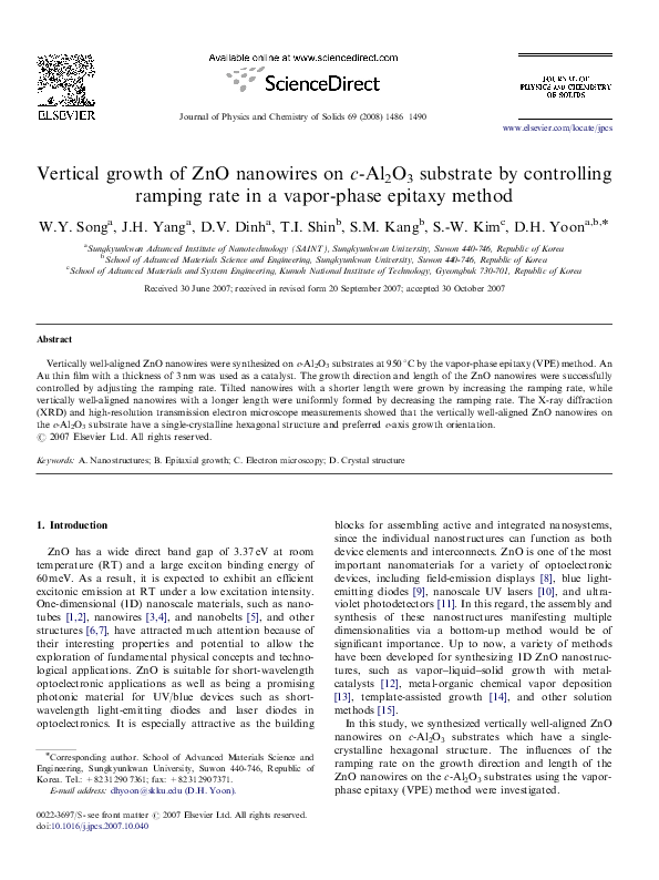 (PDF) Vertical growth of ZnO nanowires on c-Al2O3 substrate by ...