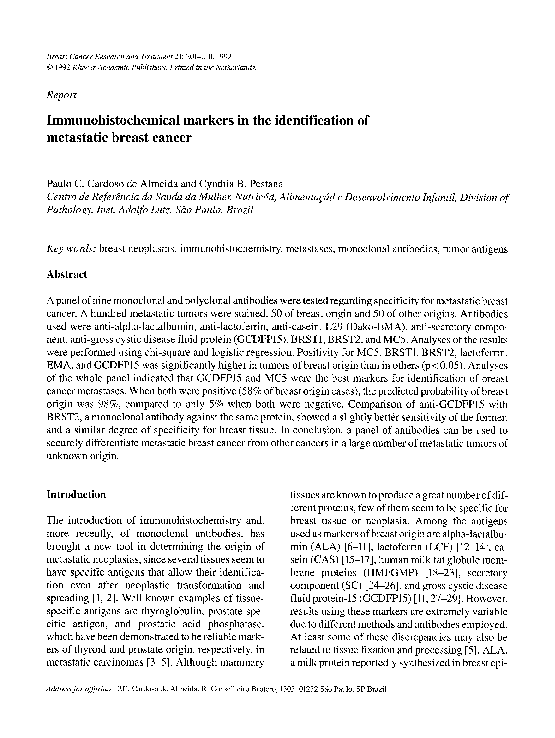 (PDF) Immunohistochemical markers in the identification of metastatic ...