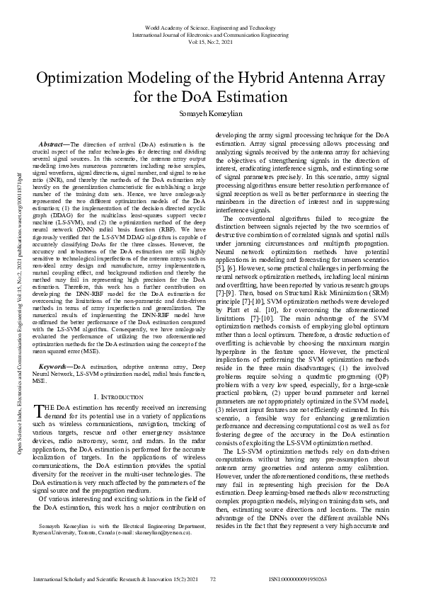 (PDF) Optimization Modeling of the Hybrid Antenna Array for the DoA ...