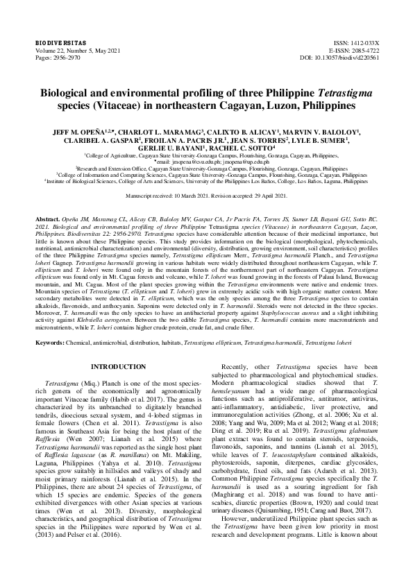 (PDF) Biological and environmental profiling of three Philippines ...