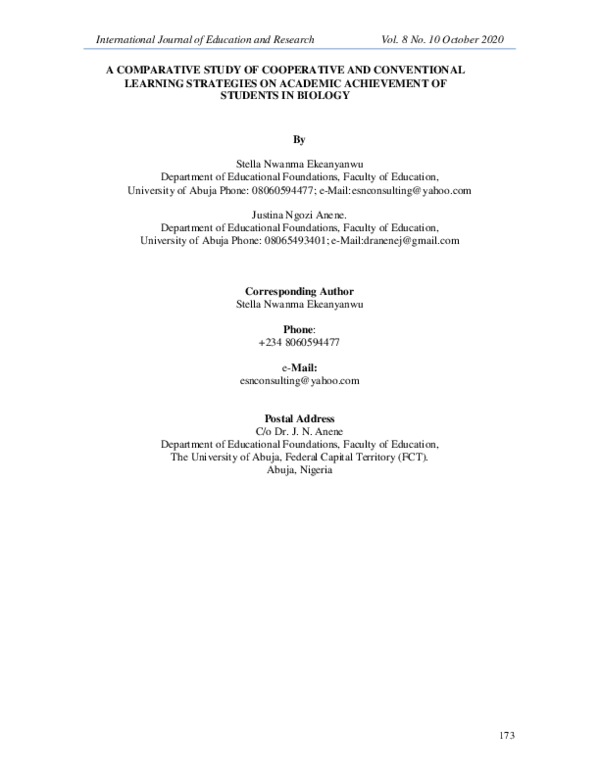 (PDF) A COMPARATIVE STUDY OF COOPERATIVE AND CONVENTIONAL LEARNING ...
