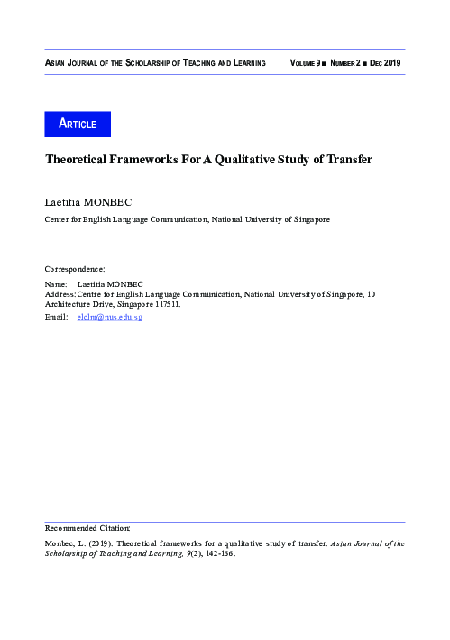 (PDF) Theoretical Frameworks For A Qualitative Study of Transfer