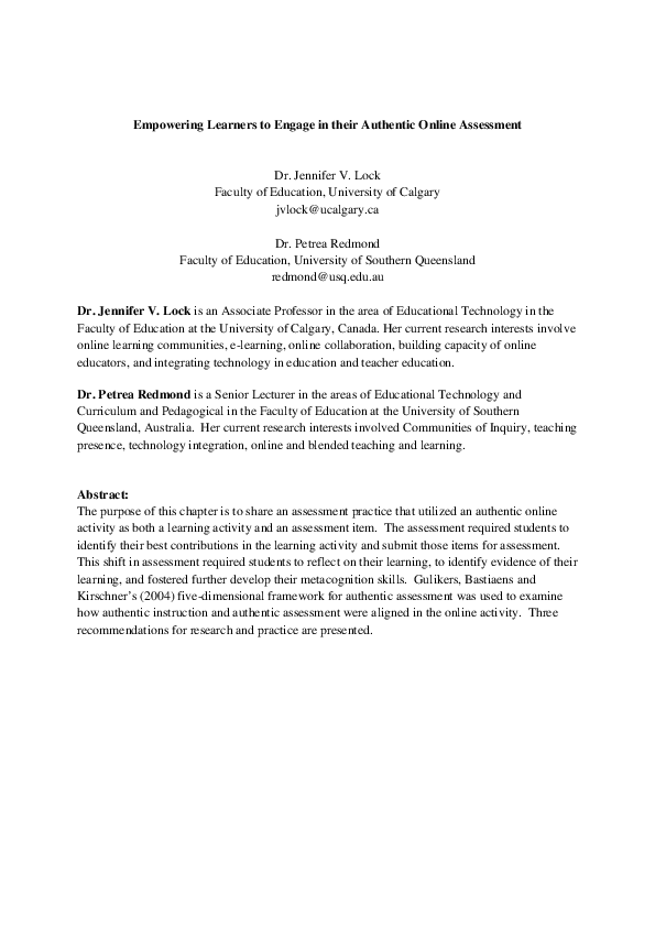 (PDF) Empowering learners to engage in their authentic online assessment