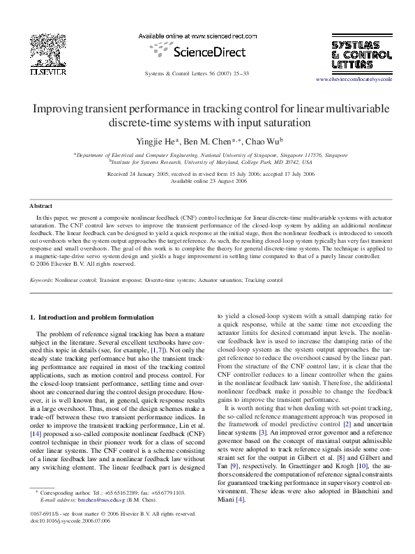 (PDF) Improving transient performance in tracking control for linear ...