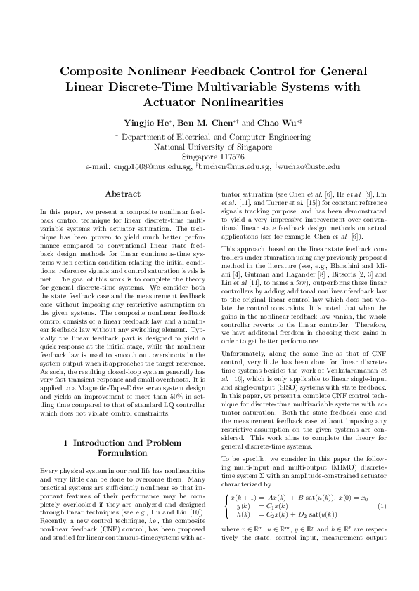 (PDF) Composite nonlinear feedback control for general linear discrete ...
