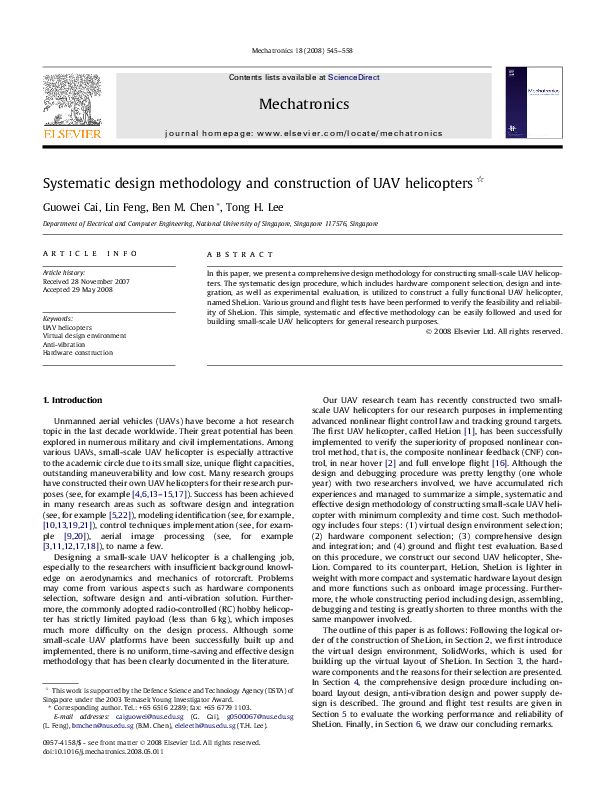 (PDF) Systematic design methodology and construction of UAV helicopters