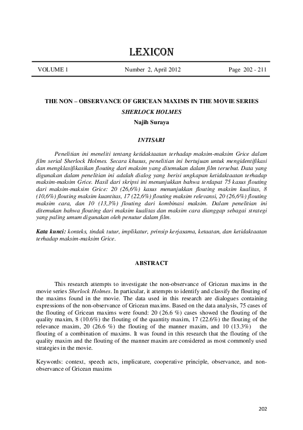 (PDF) The Non-Observance of Gricean Maxims in the Movie Series ...