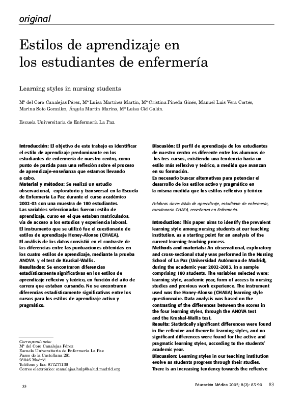 (PDF) Learning styles in nursing students