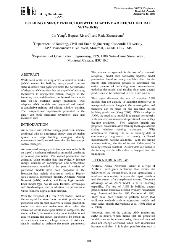 (PDF) Building Energy Prediction with Adaptive Artificial Neural Networks