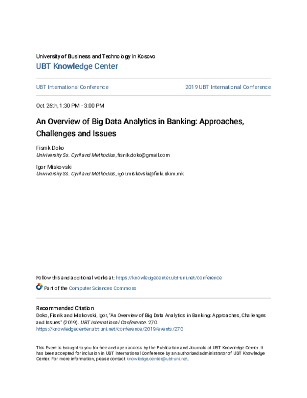 (PDF) An Overview of Big Data Analytics in Banking: Approaches ...