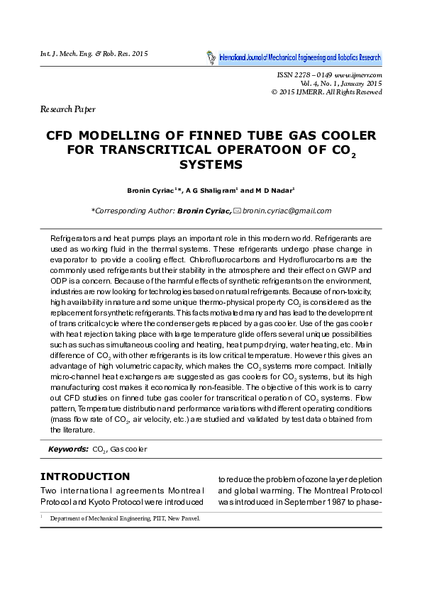 (PDF) CFD Modelling of Finned Tube Gas Cooler for Transcritical ...