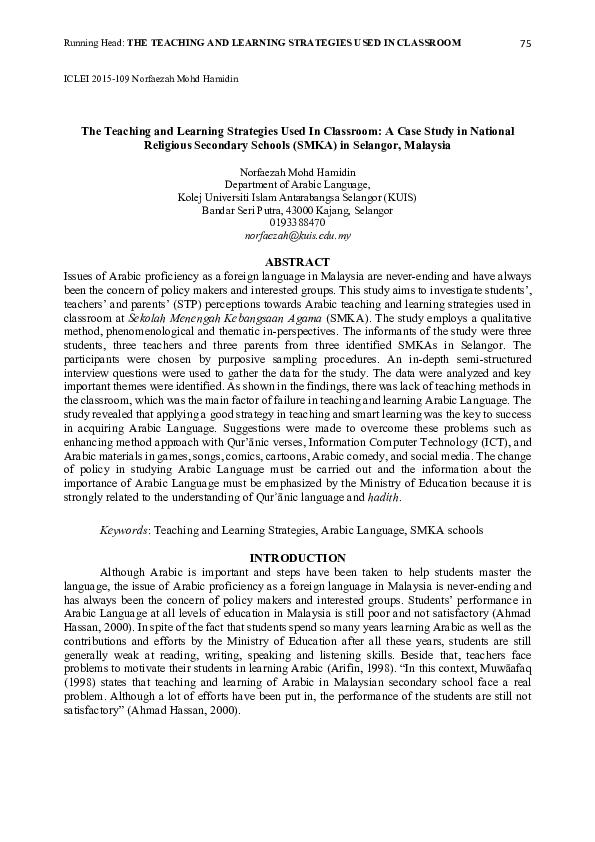 (PDF) The Teaching and Learning Strategies Used In Classroom: A Case ...