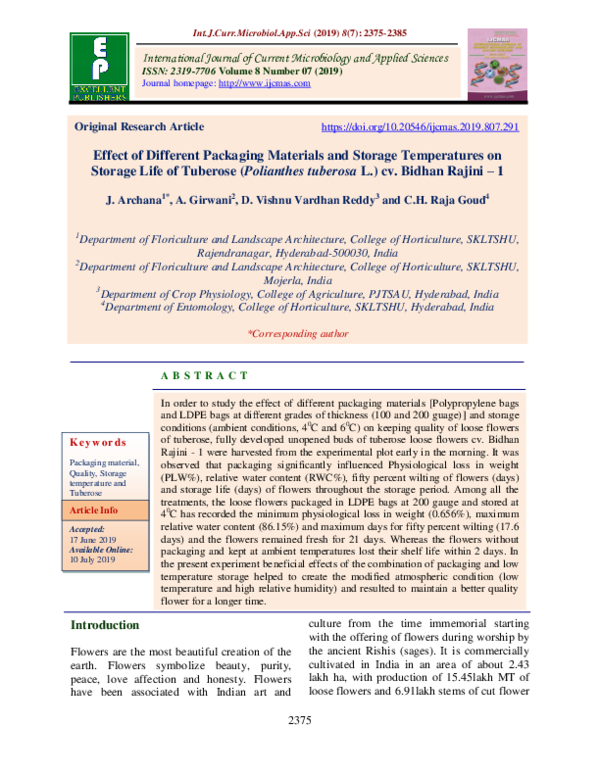 (PDF) Effect of different packaging materials and storage intervals on ...