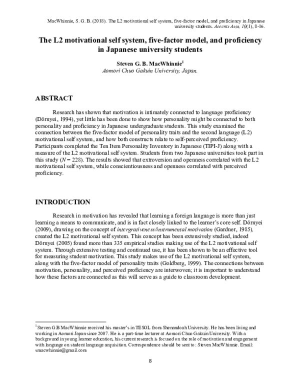 (PDF) The L 2 motivational self system , five-factor model , and ...