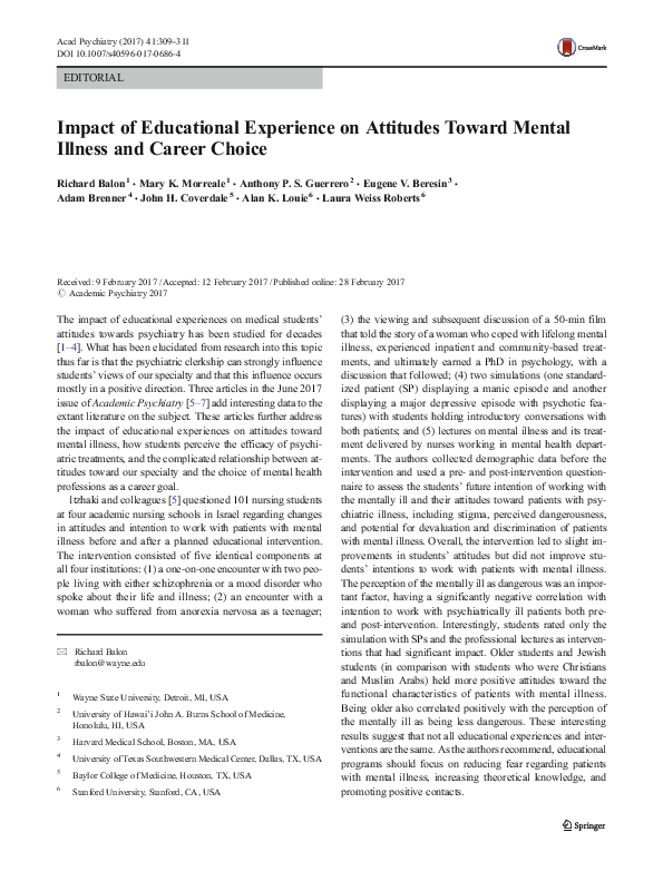 (PDF) Impact of Educational Experience on Attitudes Toward Mental ...
