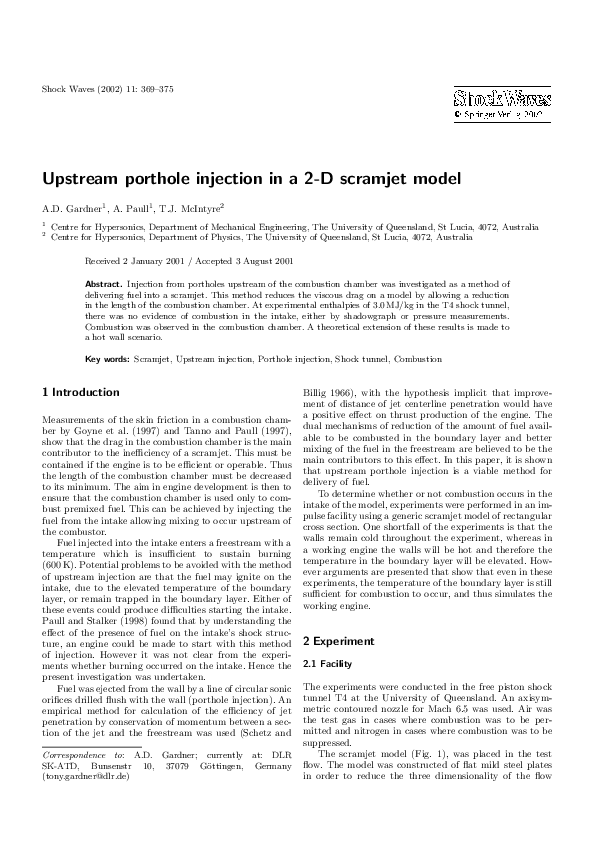 (PDF) Upstream porthole injection in a 2-D scramjet model