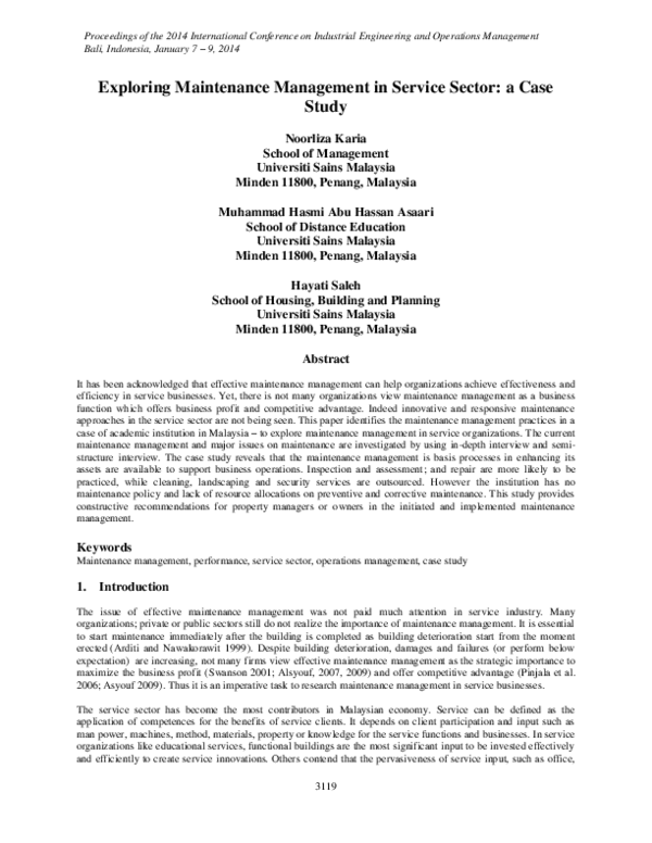 (PDF) Exploring Maintenance Management in Service Sector: a Case Study
