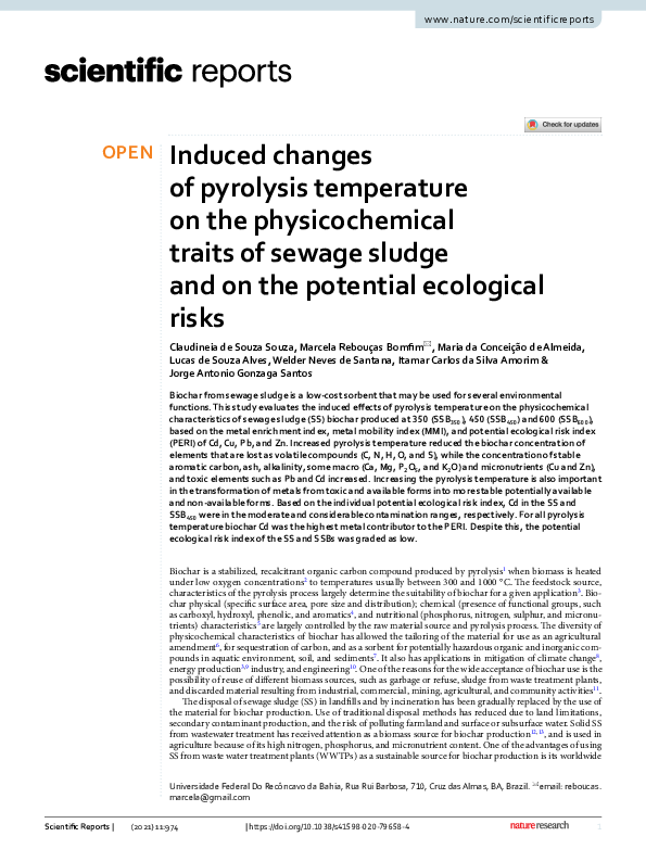 (PDF) Induced changes of pyrolysis temperature on the physicochemical ...