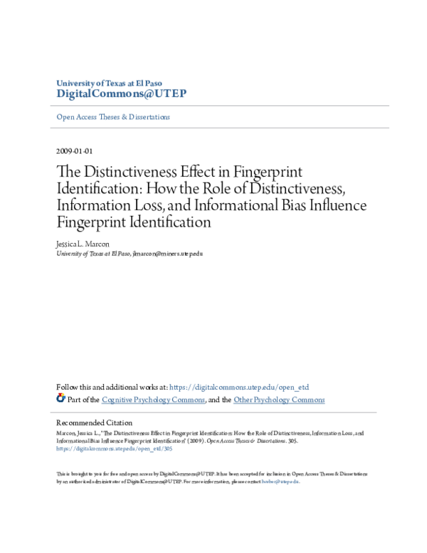 (PDF) The distinctiveness effect in fingerprint identification: How the ...