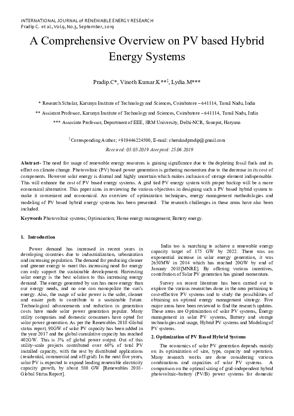 (PDF) A Comprehensive Overview on PV based Hybrid Energy systems