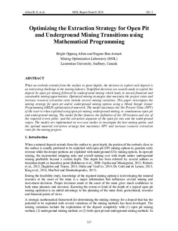 (PDF) Optimizing the Extraction Strategy for Open Pit and Underground ...