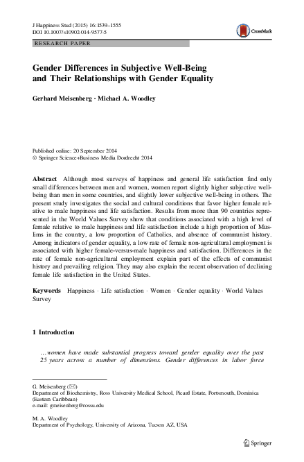 (PDF) Gender Differences in Subjective Well-Being and Their ...