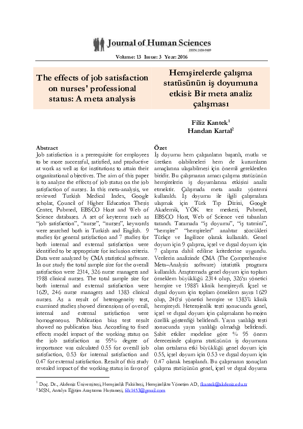 (PDF) The effects of job satisfaction on nurses' professional status: A ...