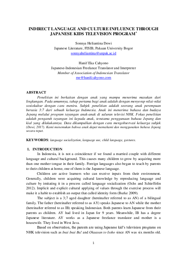 (PDF) Indirect Language and Culture Influence Through Japanese Kids ...