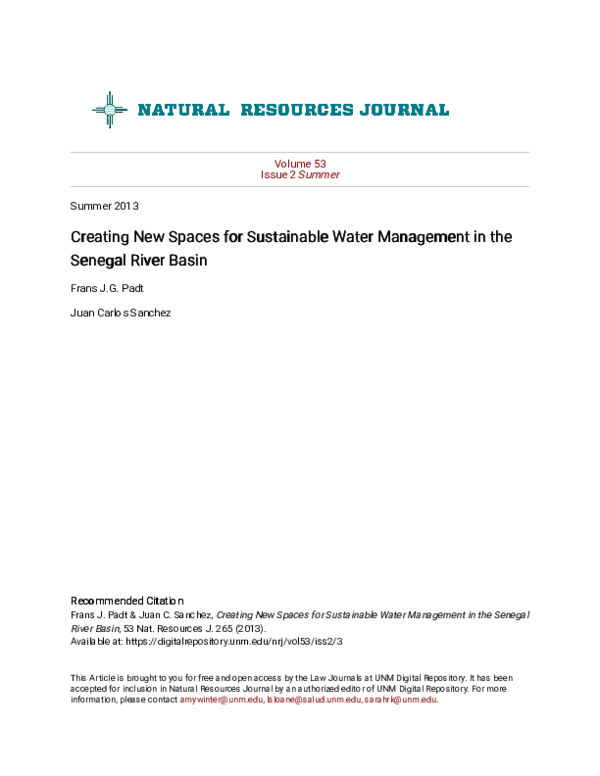 (PDF) Creating New Spaces for Sustainable Water Management in the ...