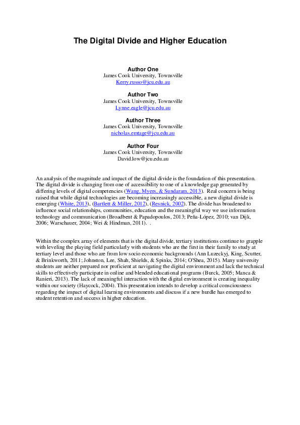 (PDF) The digital divide and Higher Education