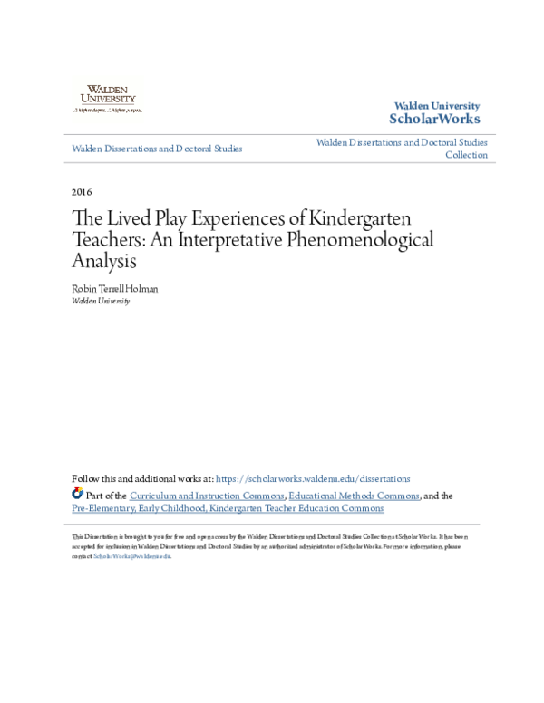 (PDF) The Lived Play Experiences of Kindergarten Teachers: An ...