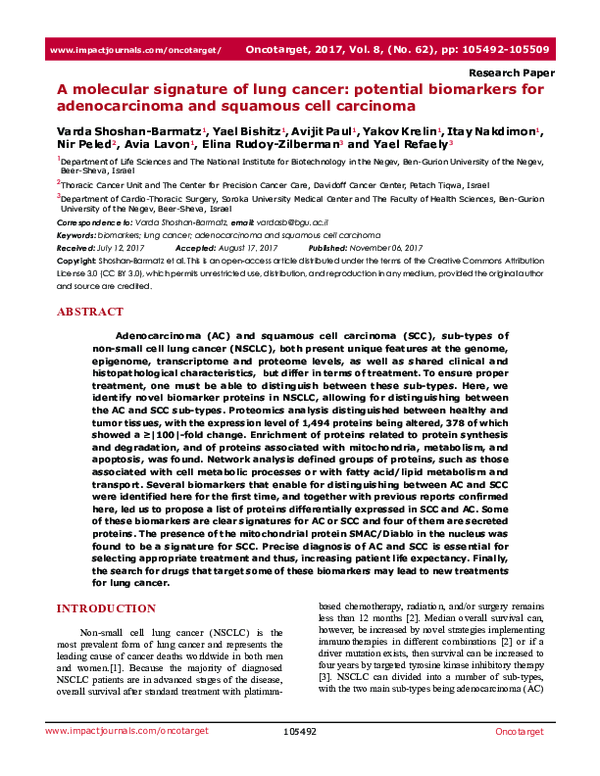 (PDF) A molecular signature of lung cancer: potential biomarkers for ...