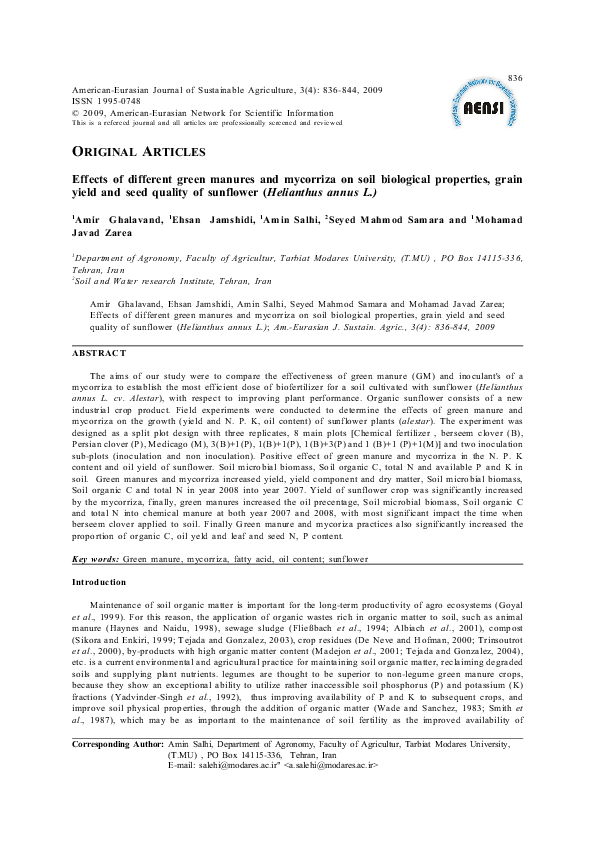 (PDF) Effects of different green manures and mycorriza on soil ...