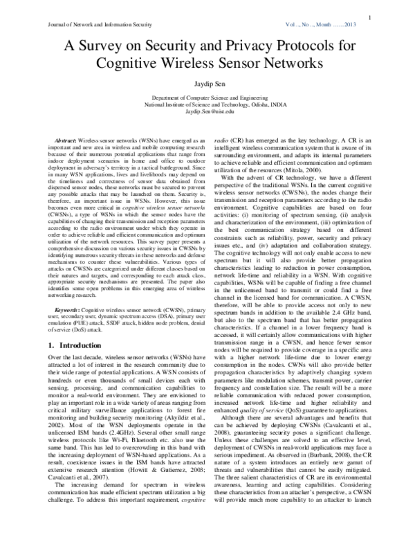 (PDF) Security and Privacy in Cognitive Wireless Sensor Networks