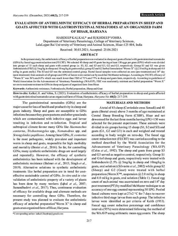 (PDF) EVALUATION OF ANTHELMINTIC EFFICACY OF HERBAL PREPARATION IN ...