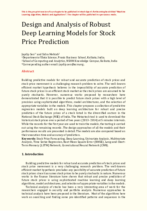 (PDF) Design and Analysis of Robust Deep Learning Models for Stock ...