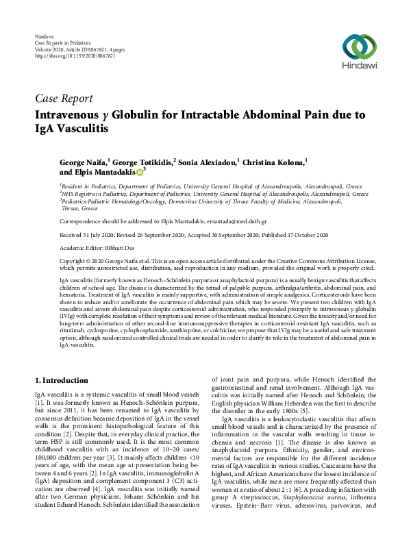 (PDF) Intravenous γ Globulin for Intractable Abdominal