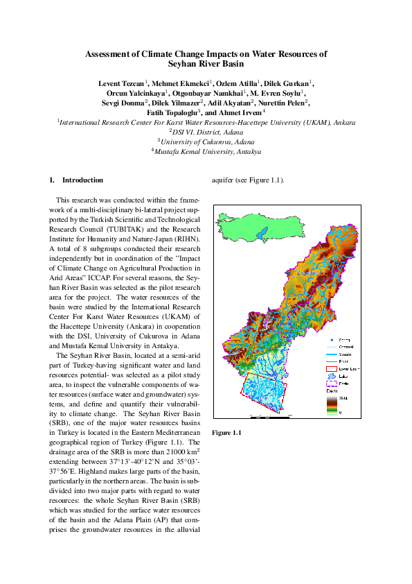 Assessment of Climate Change Impacts on Water Resources of Seyhan River Basin