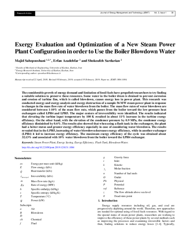 (PDF) Exergy Evaluation and Optimization of a New Steam Power Plant ...