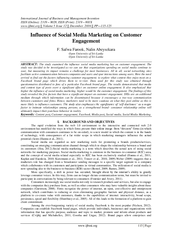 (PDF) Influence of Social Media Marketing on Customer Engagement