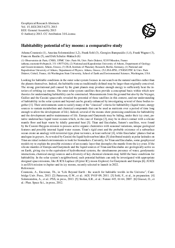 (PDF) Habitability potential of icy moons: a comparative study