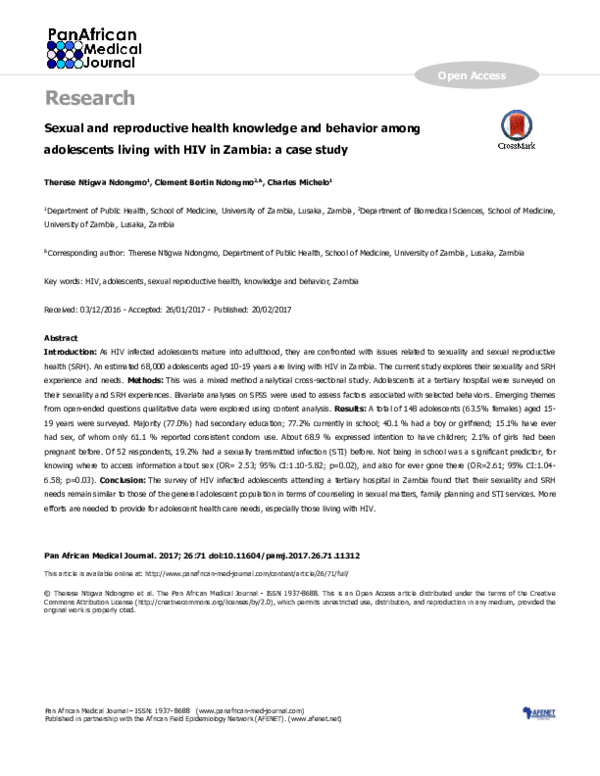 (PDF) Sexual and reproductive health knowledge and behaviour of ...