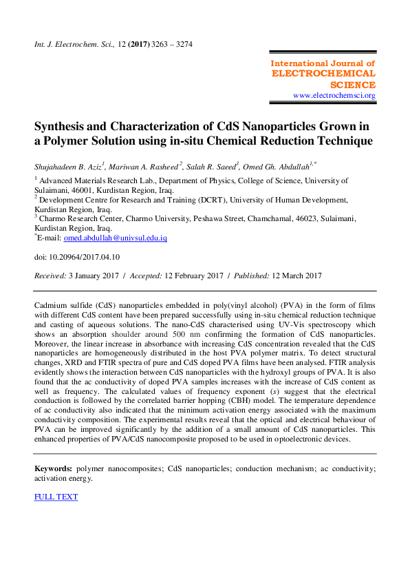 (PDF) Synthesis and Characterization of CdS Nanoparticles Using ...