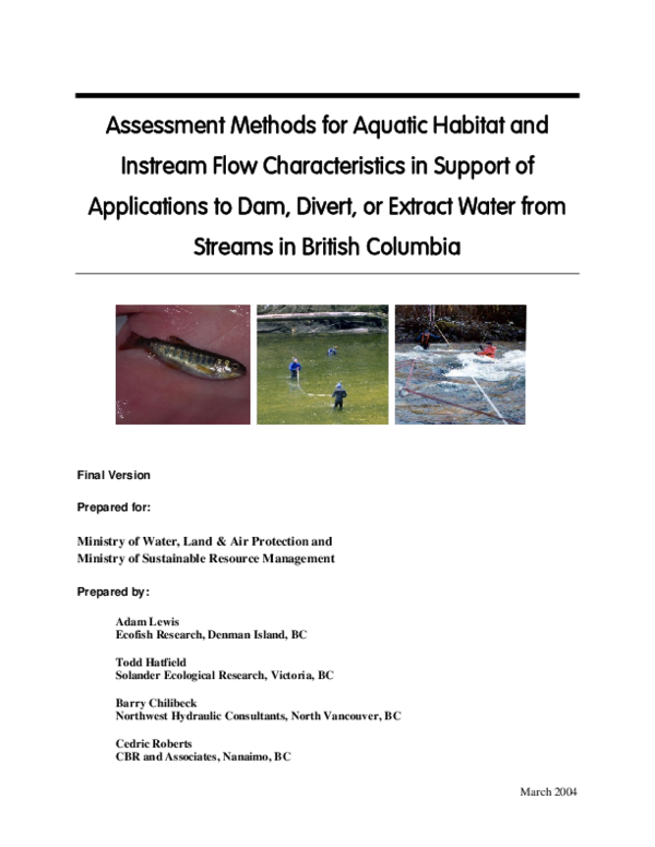 (PDF) Assessment Methods for Aquatic Habitat and Instream Flow ...