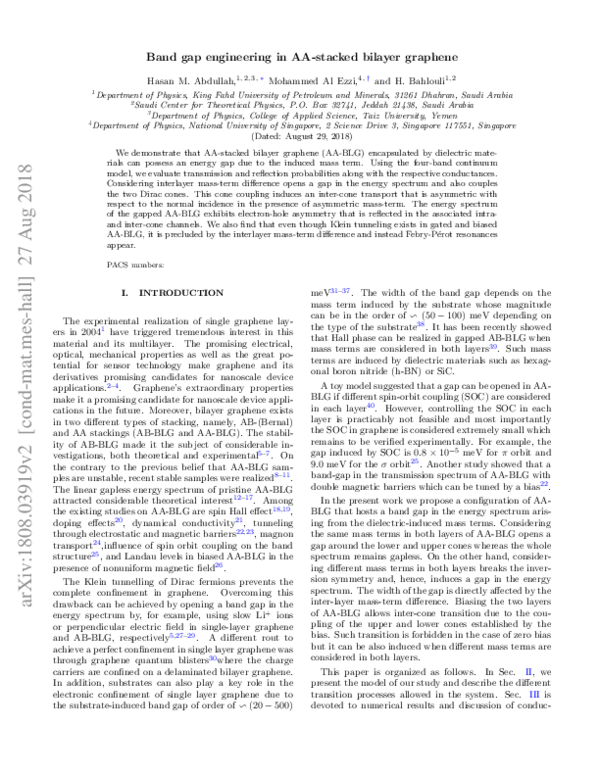 (PDF) Electronic transport and Klein tunneling in gapped AA-stacked ...